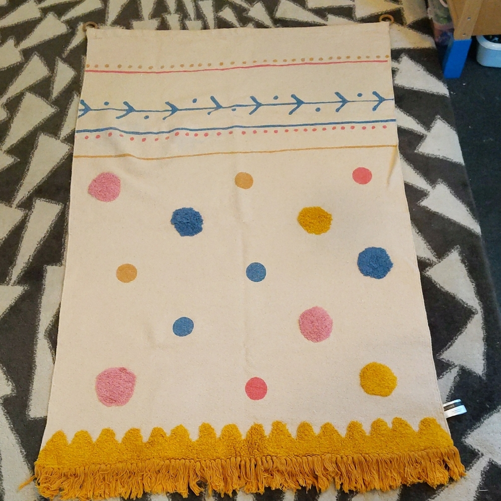 Colorful Patterned Tapestry with Fringe